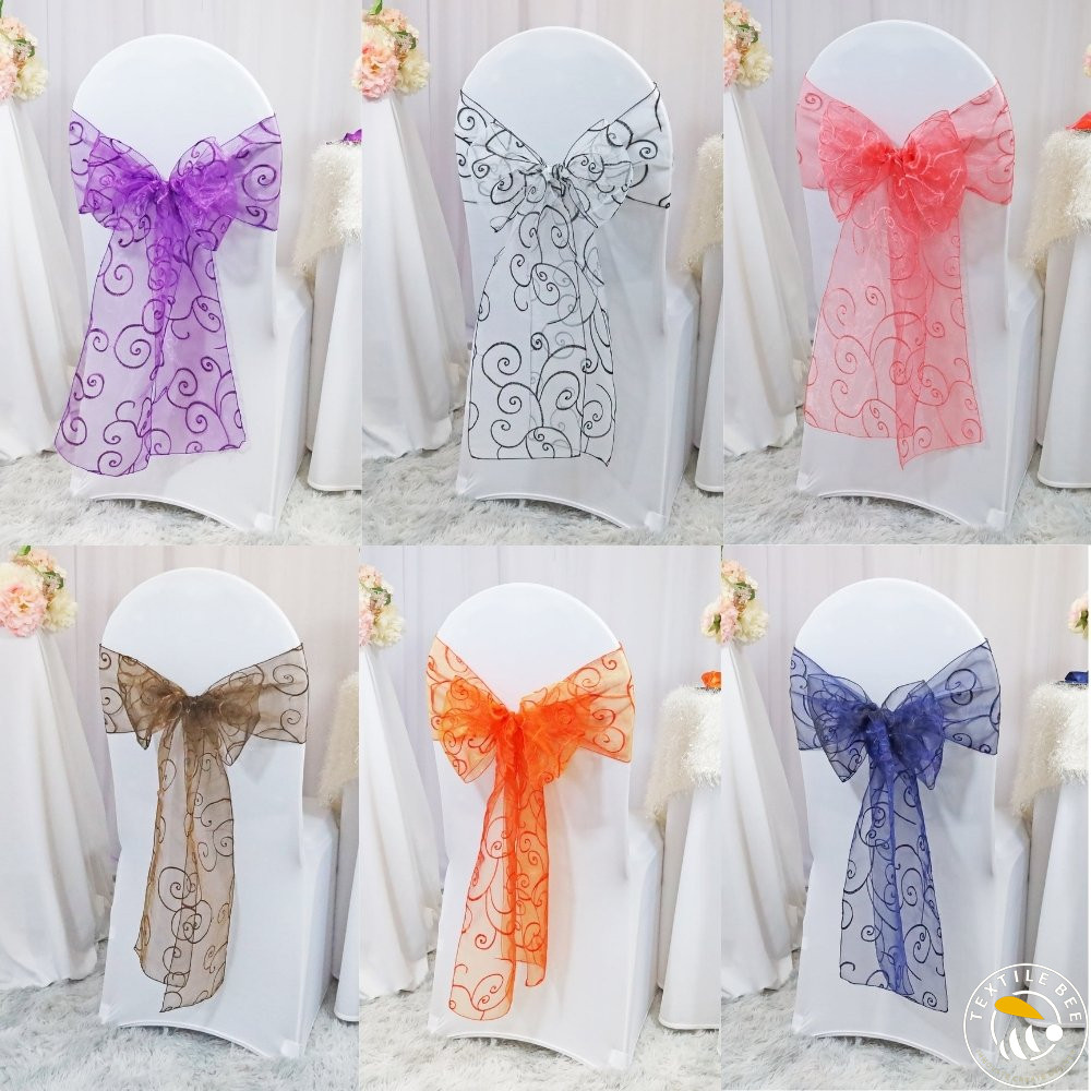 EMBROIDERED ORGANZA CHAIR TIE BOW